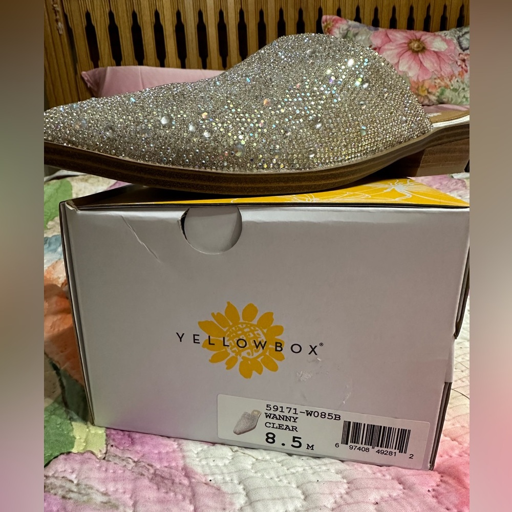 Yellow Box - blingy mules (slip ons). Worn once.